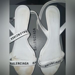 BALENCIAGA Logo Ankle Strap Slingback Sandals In White Black size 39